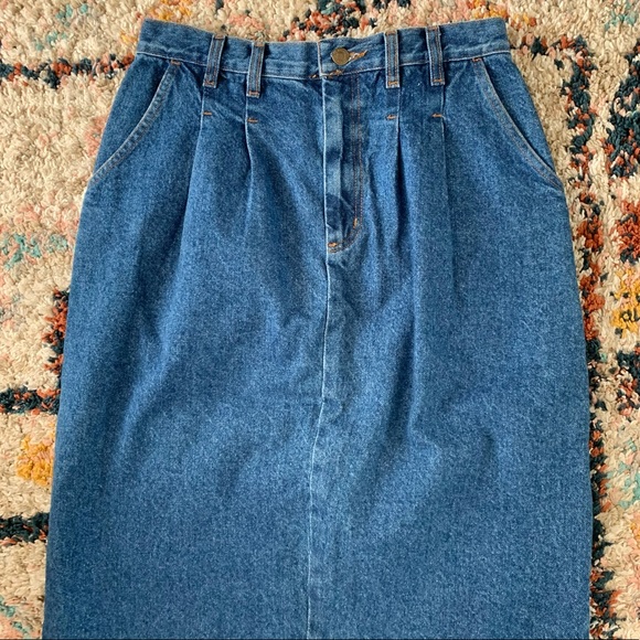 Vintage 80s High Rise Denim Midi Skirt - Picture 2 of 11